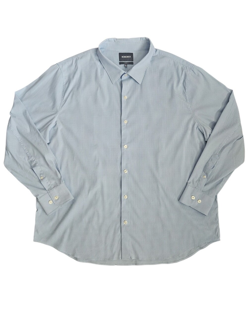 Bonobos Mens Long Sleeve Blue White Gingham Check Performance Dress Shirt 2XL